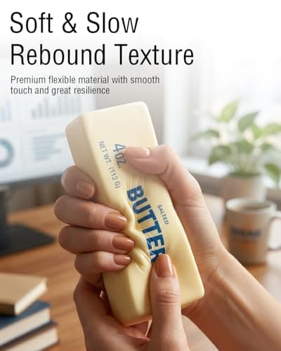 Butter Squishy Stress Gadget for Adults, Slow Rebound Sensory Fidget, Cute Realistic Butter Stick Shape, Funny Themed Desk Decor for Office & Home (1Pcs/9.4 × 2.5 in) — view 2