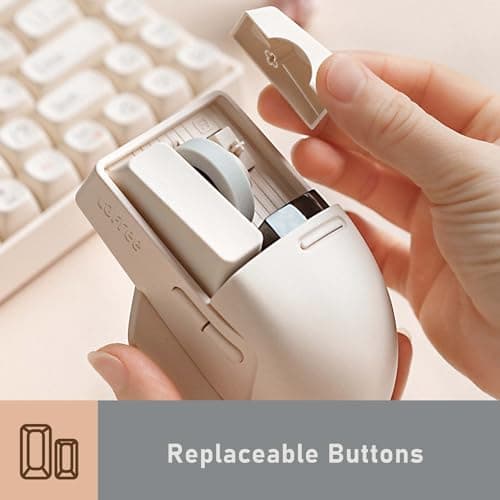 LOFREE Touch PBT Wireless Mouse with USB Receiver, Bluetooth, Wired Connection, Rechargeable, 4000 DPI with OLED Screen Compatible with Glass Surface for Mac Windows PC Notebook/Block Retro Grey — view 3