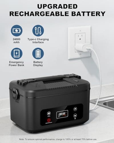 Moexili Electric Lunch Box, 2026 Upgraded 1.2L Cordless Heated Lunch Box, 24000mAh Battery Powered Food Warmer with Timer, 5-Sided Heating, Leakproof, for Office, Outdoors & Truck (Pure Black) — view 4