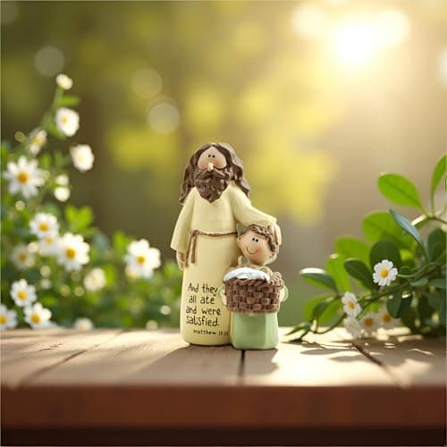Jesus and Boy Figurine, Resin Christian Statue with Bible Verse Matthew 15:37, Inspirational Jesus Decor for Home, Sunday School and Children's Ministry, 4.13 inch — view 2