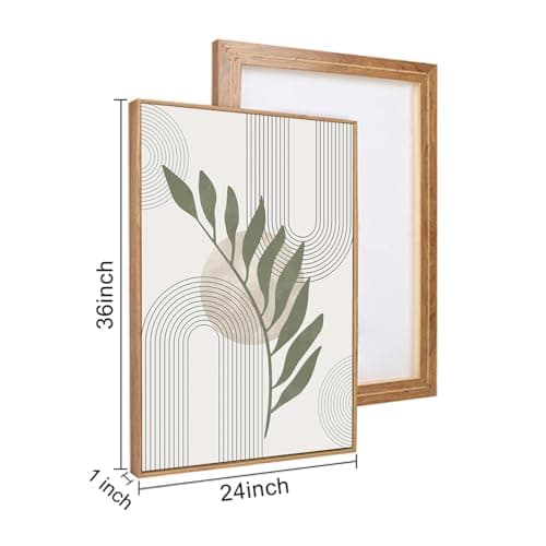 HPINUB Sage Green Boho Framed Canvas Wall Art Set, Minimalist Beige Green Botanical Wall Decor, Abstract Geometric Line Leaf Canvas Painting for Living Room, Dining Room, Office Decor-24 x36 x3 — view 5