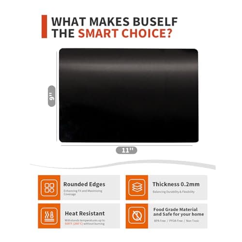 Buself Toaster Oven Liner – Compatible with Breville, Cuisinart, Black & Decker, Dash, and More – Nonstick Heat Resistant Reusable Air Fryer Liners, PFOA & BPA Free, 9x11", 4 Pack, Black — view 5