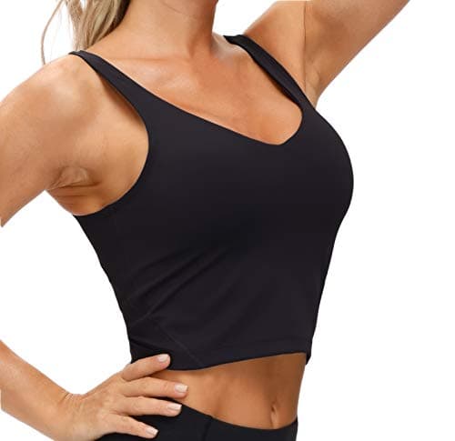 Women’s Longline Sports Bra Wirefree Padded Medium Support Yoga Bras Gym Running Workout Tank Tops (Black, Medium) — view 5