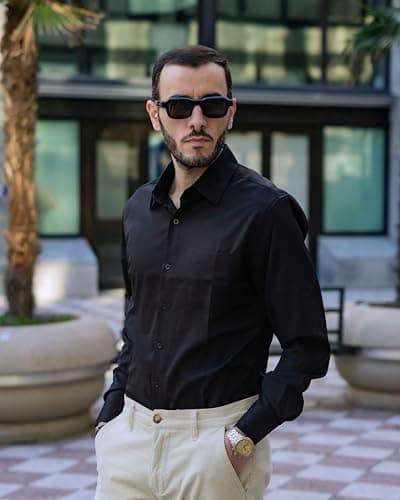 COOFANDY Mens Dress Shirts Wrinkle Free Long Sleeve Button Down Shirts Formal Business Shirt, Black, Large
