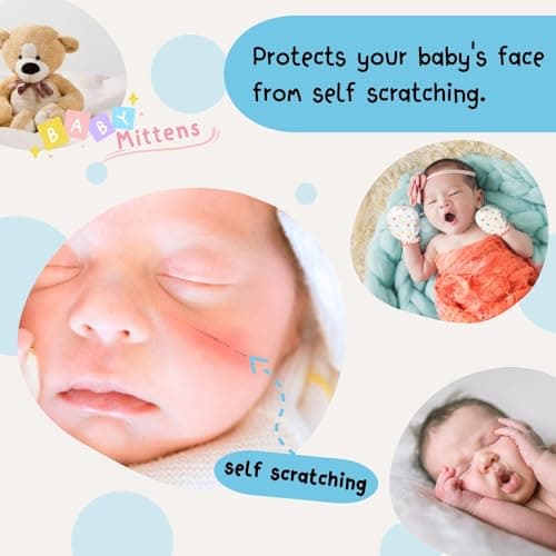 RATIVE Newborn Baby Cotton Gloves Sleep Sleeping No Scratch Mitten Mittens Mitts Set for 0-3 0-6 Months Boy Boys Girl Girls (6 Pairs/MB-67) — view 2