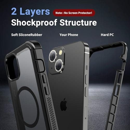 jaroco Magnetic for iPhone 13 Case, [Compatible with MagSafe][Military Grade Drop Protection][Heavy Duty Protection][Non-Slip][Shockproof] 2-Layer Durable Bumper Phone Case 6.1''-Black — view 3