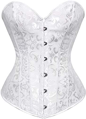 HNGHOU Women's Bustier Corset Top Plus Size Satin Waist Cincher Overbust Bustiers, White-2, Large