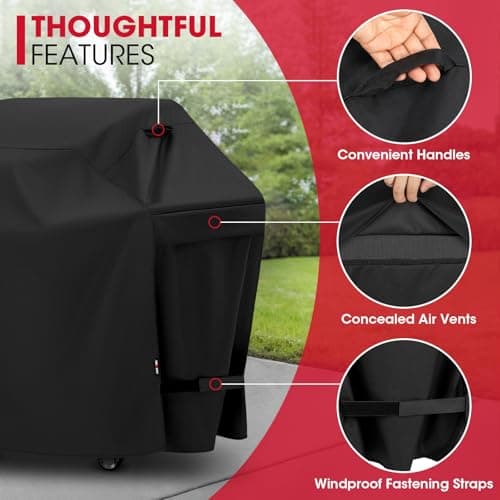 UNICOOK BBQ Cover 55 Inch, Heavy Duty Waterproof Housse BBQ, Special Fade and UV Resistant Outdoor Barbecue Grill Cover, Barbecue Accessories Compatible for Weber Char-Broil Brinkmann and More — view 4