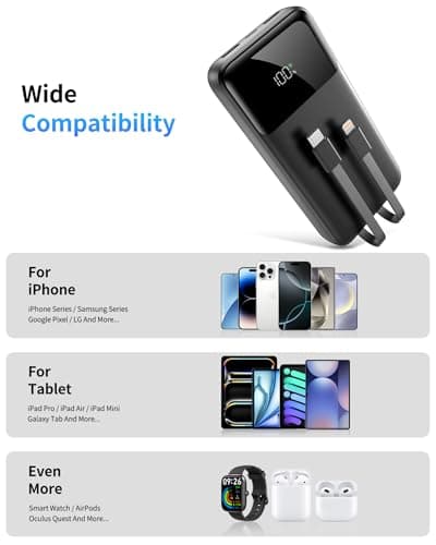 Power Bank Portable Charger 40000mAh, 22.5W Fast Charging, Built-in 2 Output Cable, Charge 5 Devices Simultaneously LCD Display for iPhone and Android Phones and Most Electronic Devices — view 4