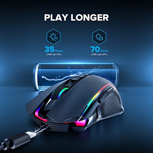 Redragon Gaming Mouse, Wireless Mouse Gaming with 8000 DPI, PC Gaming Mice with Fire Button, RGB Backlit Programmable Ergonomic Mouse Gamer, Rechargeable, 70Hrs for Windows, Mac Gamer, Black — view 5