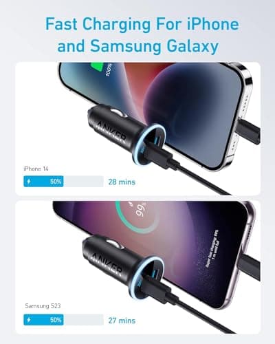 Anker 323 52.5W USB C Car Charger with 30W PowerIQ 3.0 Fast Charging