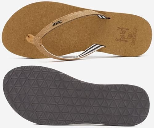 KuaiLu Womens Arch Support Flip Flops Comfortable Yoga Mat Slip on Leather Walking Thong Cushion Sandals Summer Beach Orthotic Slides Travel Essentials Indoor Outdoor Slippers Shoes Khaki Size 8 — view 7