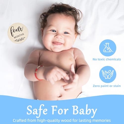 Baby Monthly Milestone Cards,7 Pack Double Side Announcement Sign, The Perfect Newborn Photography Props to Document Your Baby´S Growth, Wooden Hello World Sign, Light Wood — view 2