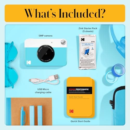 KODAK Printomatic Full-Color Instant Print Digital Camera, Zink 2x3" (5.1x7.5 cm) Sticky-Back Photo Paper, 5MP, Portable, Creative Fun Gift for Birthday, Christmas, Holiday, Blue — view 2