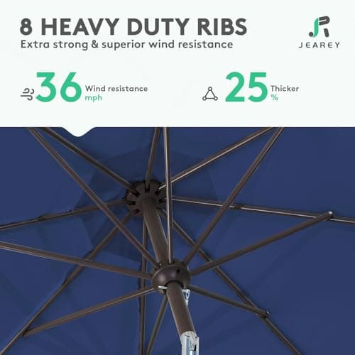 JEAREY 9FT Outdoor Patio Umbrella Outdoor Table Umbrella with Push Button Tilt and Crank, Market Umbrella 8 Sturdy Ribs UV Protection Waterproof for Garden, Deck, Backyard, Pool (Dark Blue) — view 4