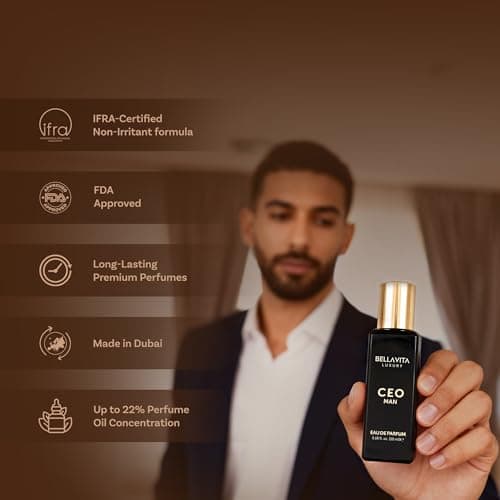 BellaVita Luxury Men's Perfume Gift Set with CEO Man, G.O.A.T., KLUB & OUD | 4 x 20ml (80ml) | Long Lasting Perfume for Men | Citrus, Woody, Patchouli & Caramel Notes | Gift for Father's Day — view 6