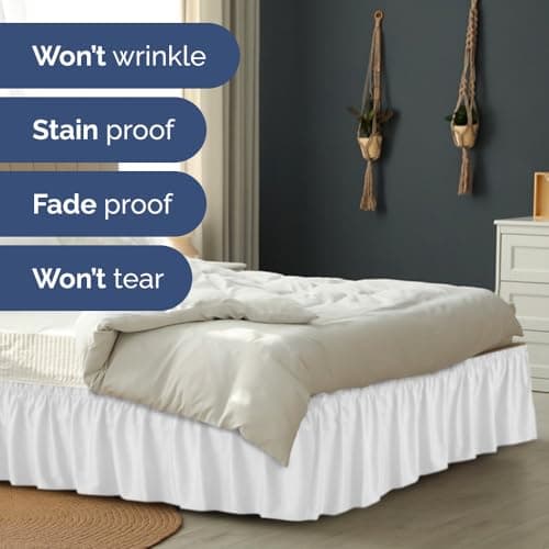 Wrap Around Dust Ruffle Bed Skirt, Queen Size Beds - 12 Inch Drop, White — view 4