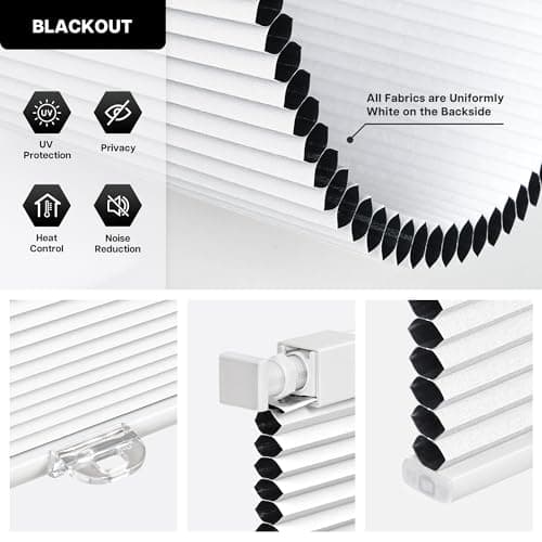 LazBlinds Cordless Cellular Shades, No Tools No Drill Blackout Honeycomb Shades Pleated Blinds for Windows, 34'' W x 36'' H, Silver White — view 2