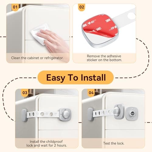 2 Pack Cabinet Locks/Refrigerator Locks Baby Proofing - Child Proof Locks for Drawer, Refrigerator, Fridge, Toilet Seat-No Screws or Tools Required (2 Pack-Grey Locks) — view 3