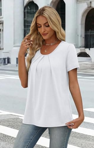 WIHOLL Summer Clearance Women's Clothing Plus Size Spring Clothes Deals Fashion 2026 Overstock Items Scoop Neck Tops Short Sleeve Shirts White 2XL — view 2