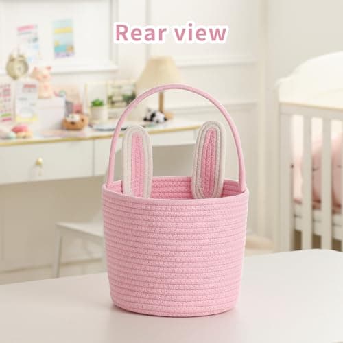 Easter Basket with Handle Woven Baby Gifts Empty Bunny Basket For Girls Boys Kids Gift Baby Shower Wedding Flower (Pink) — view 5