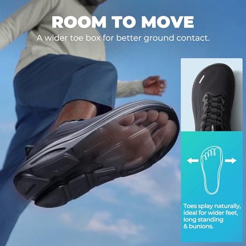 ALLSWIFIT Men's Slip On Wide Toe Box Walking Shoes Hands-Free Barefoot Cushion Running Tennis Arch Support Gym Workout Athletic Fashion Sneakers StediCloud,Size 9.5,All Black,SARS26002M — view 6