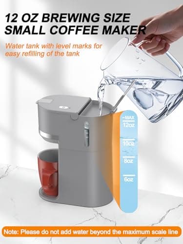 Karosie Single Serve Coffee Maker for K-Cup and Ground Coffee, Fast Brew, 6-12 oz Brew Sizes One Cup Coffee Machine Fits 5.5" Mugs, One-Button Small Coffee Maker with Descaling Reminder,Grey — view 3