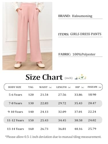 Haloumoning Girls High Waisted Uniform Pants Kids Wide Leg Dress Pants Casual Trousers with Pockets 5-14 Years, Black, 9-10 Years — view 5
