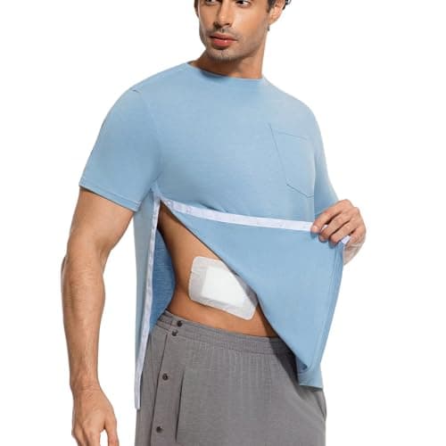 RefindWin Mens Post Shoulder Surgery Shirt Short Sleeve Tear Away Shirts Adaptive Clothing Men Chemo Port Shirts Blue XL — view 2