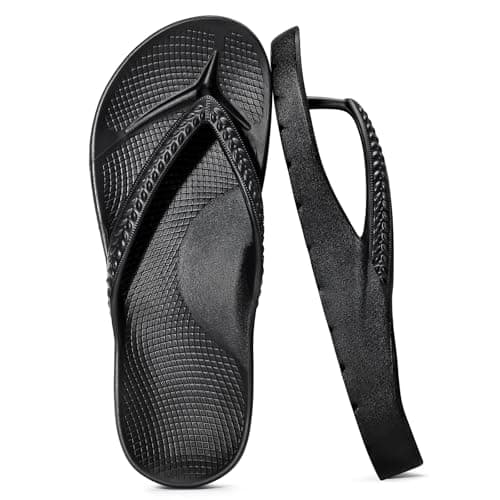 KIDMI Arch Support Flip Flops for Womens Comfortable Orthopedic Sandals for Plantar Fasciitis Beach Thong Slides, Black 39