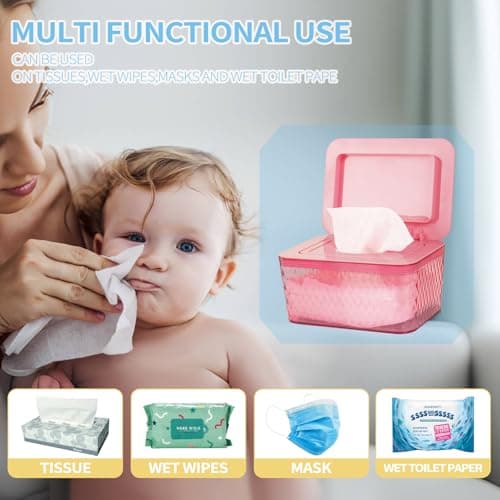 Whiidoom Wipes Dispenser, One-Handed Operation Wipe Holder for Baby & Adult, Seal-Designed Wipes Container for Bathroom Keep Diaper Wipes Fresh (Pink) — view 4
