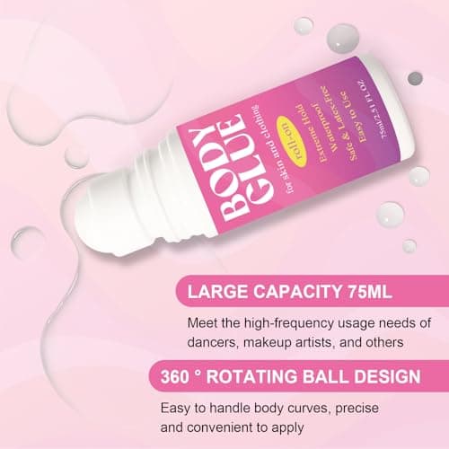 Strong Hold Body Glue for Skin and Fabric, Roll On Clothing Adhesive for Dresses and Dance Costumes, Sweat Resistant Fashion Glue for Socks, Strapless Tops, Performance Wear, 75ml (75ml) — view 3