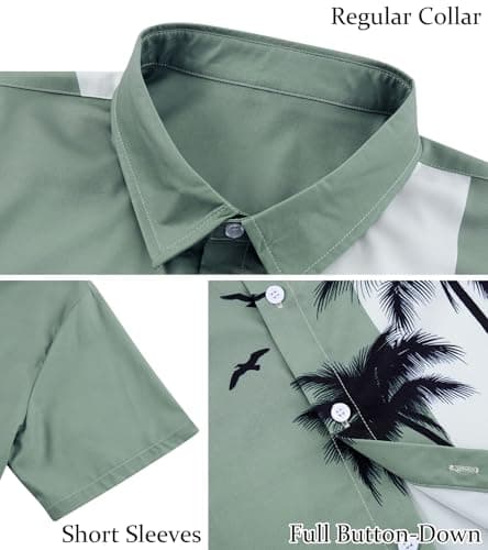 ACOCOPY Mens Shirts Green Hawaiian Casual Button Up Shirts with Short Sleeves Palm Tree Print Quick Dry Beach Shirts Size L — view 4