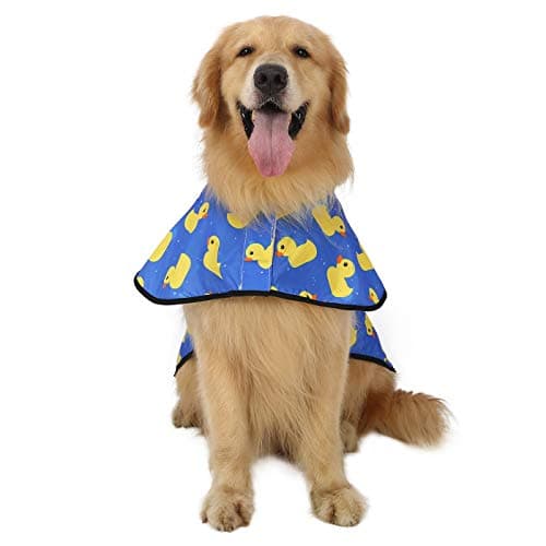 HDE Dog Raincoat Jacket Reflective Adjustable Hooded Pet Poncho Rain Coat with Leash Hole for Small to X-Large Dogs Rubber Ducks - XL
