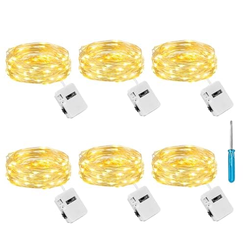 litogo Fairy Lights Battery Powered with 3 Modes, 7FT/2M 20LED Twinkle Lights Indoor, 6 Pack Waterproof Mini LED String Lights Battery Operated for Mason Jars Bedroom Party Wedding Decor, Warm White