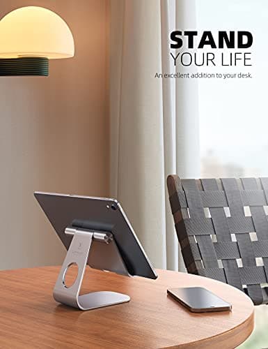 Lamicall Tablet Stand, Adjustable iPad Stand : Desktop Stand Holder Dock Base Mount for iPad Pro Air mini 9.7 12.9 10.5, Kindle, Samsung Galaxy Tab and Other Tablet 4-13", Desk, Kitchen - Silver