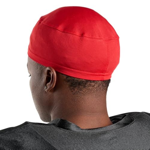 Under Armour Unisex Football Skull & Wave Cap, Cooling Helmet & Hair Cap with 4-Way Stretch & Elastic Fabric, OSFA, Red/Black — view 3