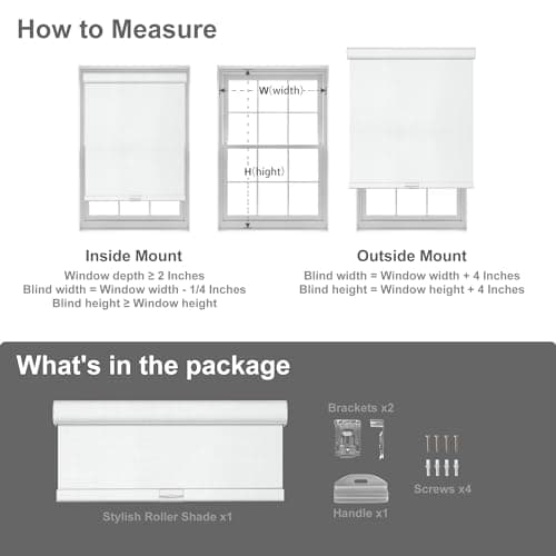 Boolegon Blackout Roller Shades for Windows,Cordless,Linen Fabric,Roller Blinds,Thermal Insulated Fabric UV Protection,Window Shades for Home,Door,Bedroom,Office,Blackout-White,Custom Size — view 5