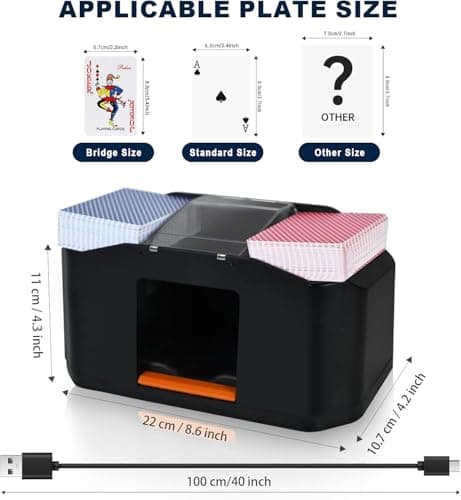 1/2 Decks Rechargeable & Low Noise Card Shuffler, Automatic 2000mAh Battery Shuffler Machine for Casino Poker, Texas Hold'em, Playing Card Games — view 5
