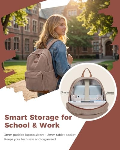 ECOHUB Women's Corduroy Backpack, Khaki Vintage Everyday College Bag — view 2