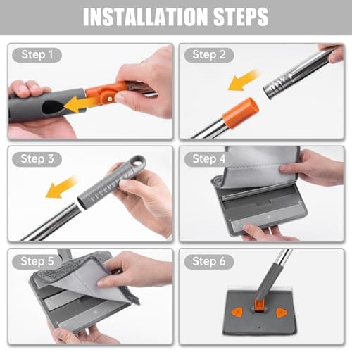 CALBEAU Baseboard Cleaner Tool with Handle, Folding Wall Mop with 86" Extension Pole, Swivel Wall Cleaner Mop with Squeegee, 8 Reusable Pads for Baseboard, Wall, Ceiling, Window, Floor, Dark Gray — view 4