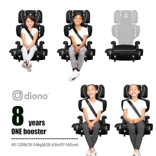 Diono Connect3 RXT 2-in-1 High Back Booster, Slim Fit 3-Across in Many Mid-Sized Sedans and SUVs, for Children from 40-120 lbs., Lightweight with Latch, Black Storm — view 3