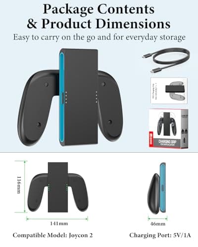 Controller Grip for Switch 2 , OLCLSS Grip for Nintendo Switch 2 J0ycon with Magnetic Charging and Type-C Fast Charge, Compatible with Nintendo Switch 2 J0y-con Grip Durable ABS for Comfortable Gaming-Black — view 5
