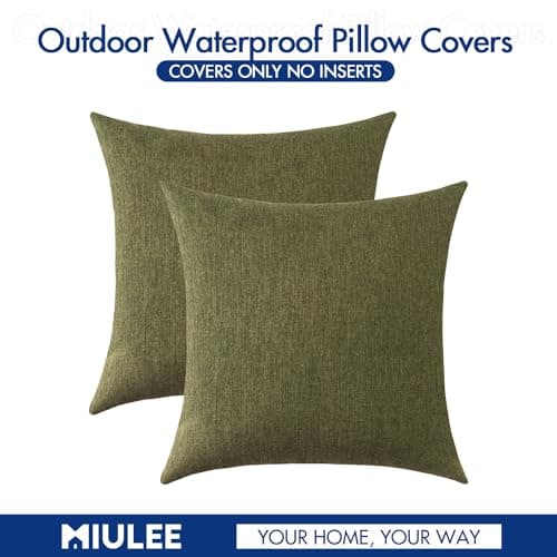 MIULEE Pack of 2 Decorative Outdoor Solid Waterproof Throw Pillow Covers Polyester Linen Garden Farmhouse Cushion Cases for Patio Tent Balcony Couch Sofa 18x18 inch Olive Green — view 5