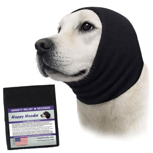 Happy Hoodie The Original Dog & Cat Calming Band - American Brand - Anxiety Relief/Noise Protection - Grooming - Thunder - Fireworks (Large, Black) - Since 2008