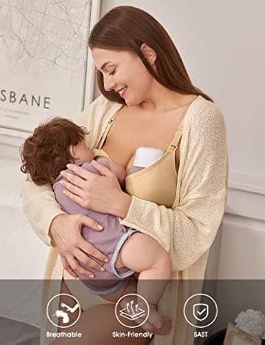 HOFISH Women's Maternity Bras Wirefree Nursing Bra for Pregnancy Breastfeeding Bra Black Beige Pink Large — view 2