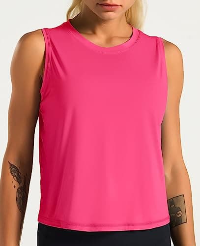 Dragon Fit Athletic Tank Tops for Women Sleeveless Workout Cool T-Shirt Running Short Tank Crop Tops Bright Pink