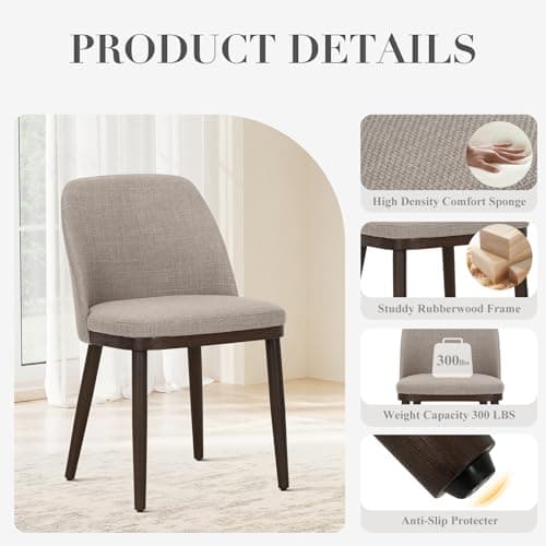 COLAMY Upholstered Dining Chairs Set of 2, Modern Kitchen Chairs with Back, Fabric Side Chair with Wood Legs for Dining Room Kitchen Restaurant, Camel — view 4