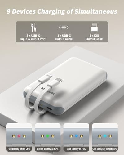 GOODaaa Portable Charger, 3-Pack 10000mAh Slim Power Bank Built in Cables, 3 Outputs 1 Inputs Family Power Hub for All Mobile Devices, Charging Station Set Includes 140 DlY Stickers, for Home,Office — view 3