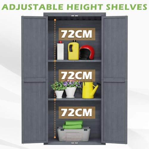 U-MAX Outdoor Wooden Storage Cabinet Weatherproof, Garden Storage Shed with 3 Adjustable Shelves, Vertical Storage Shed & Waterproof Outdoor Storage Clearance with Base — view 2